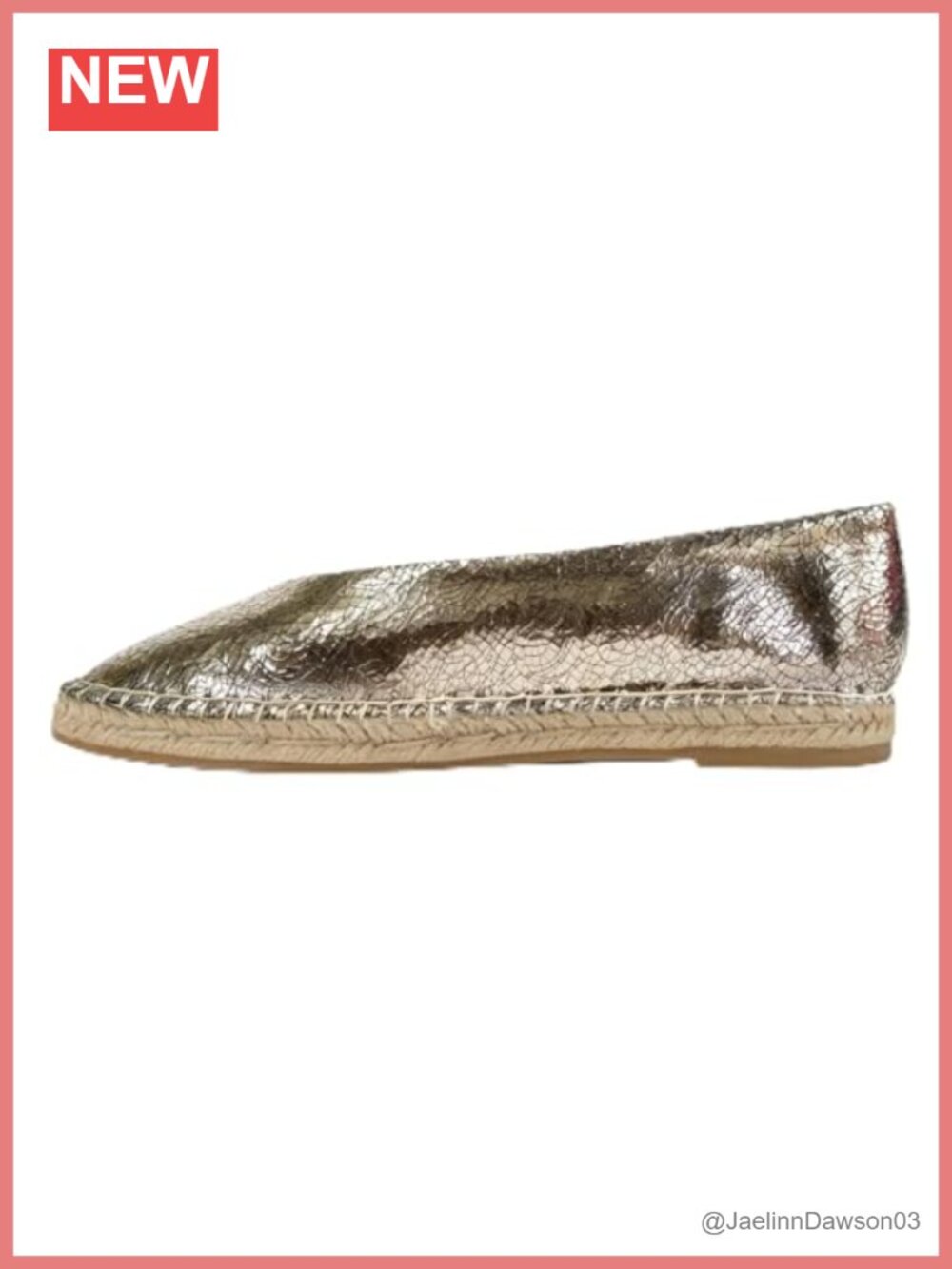 Handcrafted Metallic Espadrille Flats Square Toe Slip-Ons Jute Sole